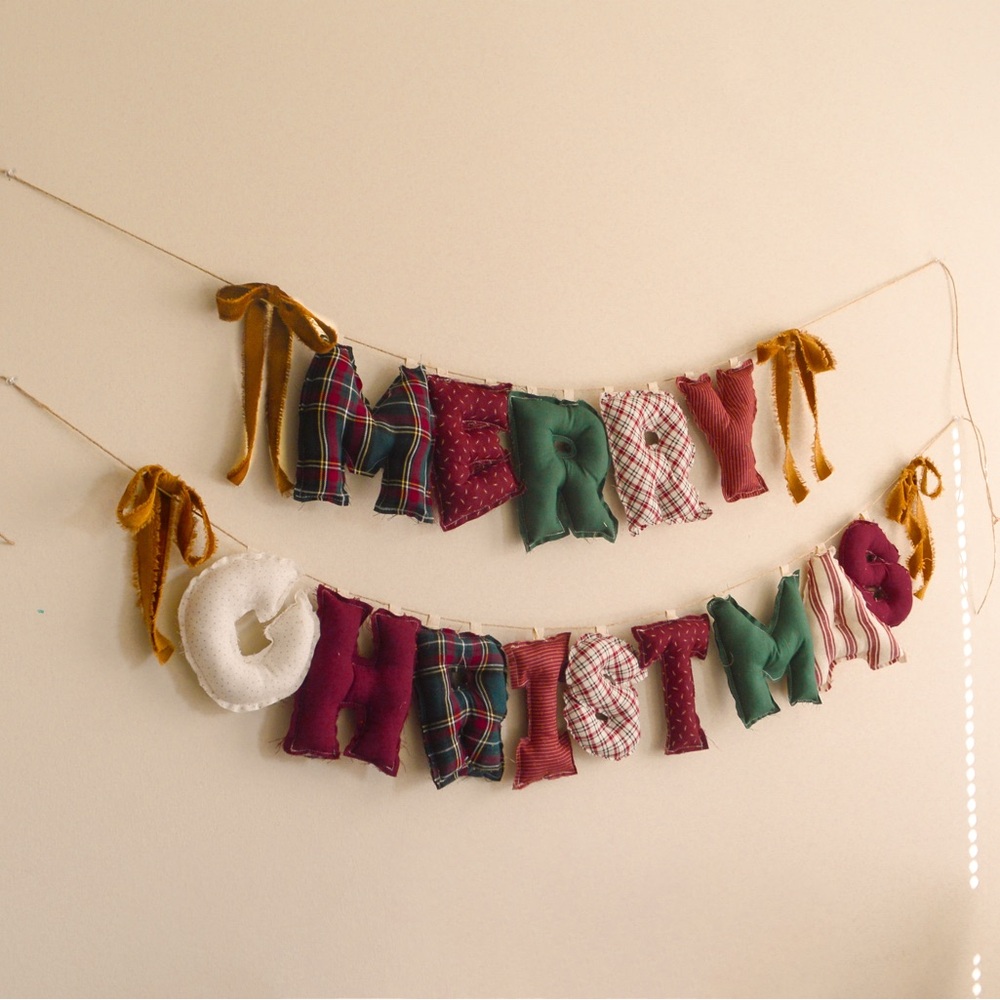 Handmade Classic Vintage “Merry Christmas” Fabric Banner